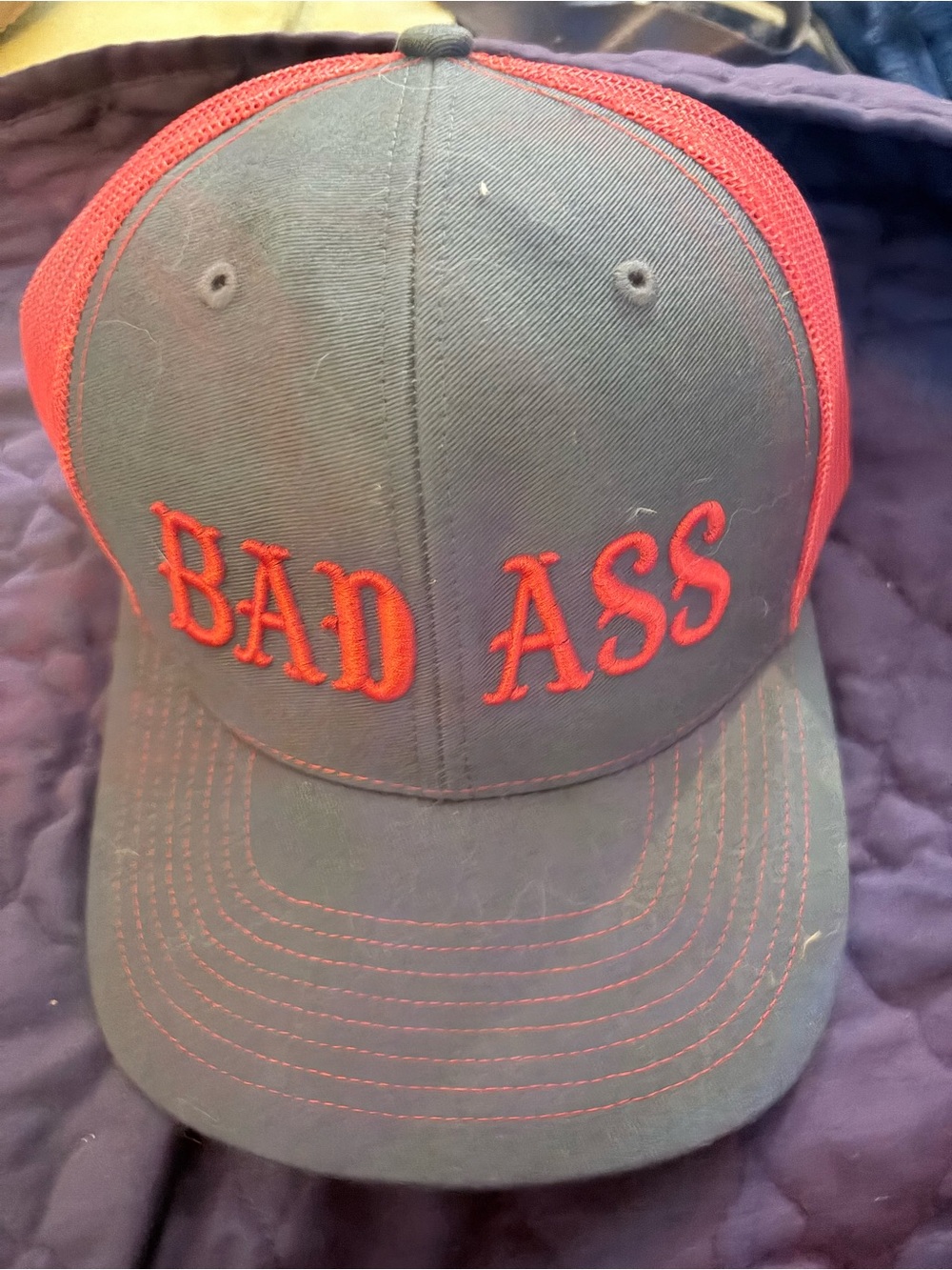 Grey and Red 'BAD ASS' Trucker Cap -
